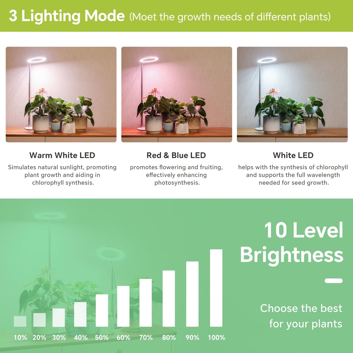 GTRUIIDY Desktop Grow Light, Height Adjustable Grow Lights for Indoor Plants Full Spectrum, 3 Lighting Mode, Halo Grow Light with Timer, Plant Lights for Indoor Growing (Black)