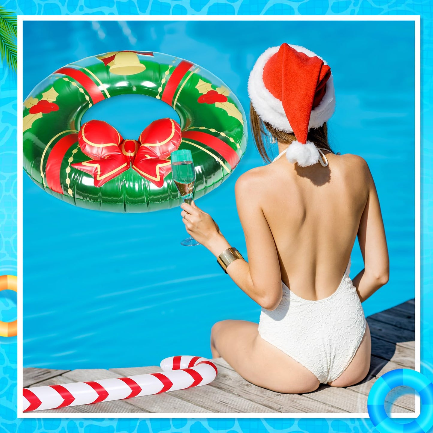 3 Pcs Christmas Inflatables Decorations 2.95 Ft Inflatable Candy Canes and 3.28 Ft Christmas Wreath Blow up Xams Outdoor Decorations Holiday Party Supplies for Garden Patio Lawn