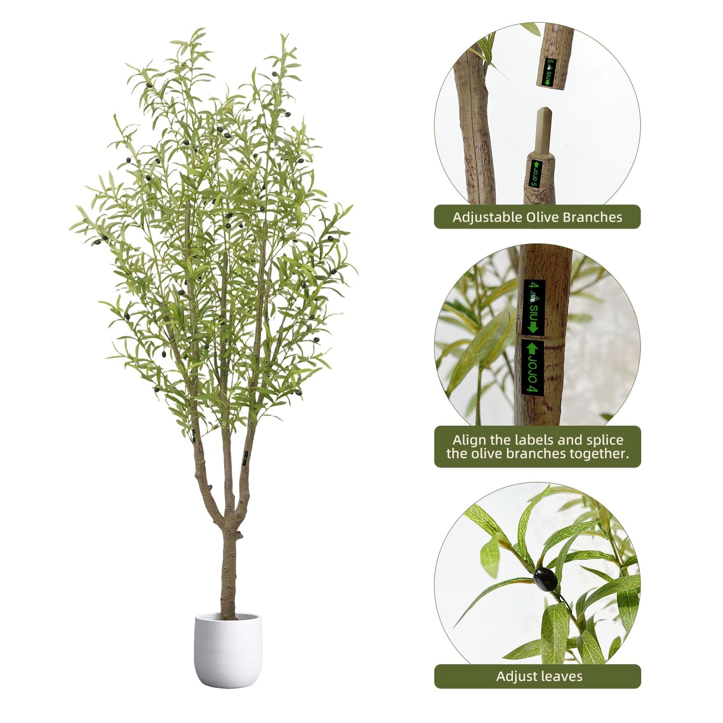SIUJOJO Artificial Olive Tree 7FT, Faux Olive Tree Indoor with Natural Wood Trunk & Dense Leaves, Tall Fake Olive Tree for Living Room, Office, Entryway Decor
