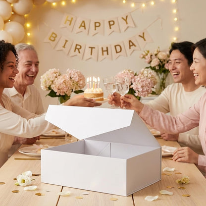 JINGUAN 19.2x15.8x7 Inches, 5 Extra Large Gift Boxes with Lids, Groomsmen Proposal Boxes with Magnetic Closure, Bridesmaid Proposal Boxes, Giant Gift Boxes for Clothes and Large Gifts (Glossy White)