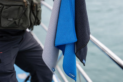 OHIKA Microfiber Fishing Towels with Clip, Waffle Pattern for Effective Cleaning of Fishing Gears or Dirty Hands, 16” x 16”, Camping Towels, Hiking Towels, Pack of 3 (Black/Grey/Blue)