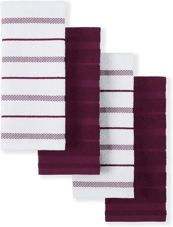KitchenAid Albany Kitchen Towel 4-Pack Set, Boysenberry Purple/White
