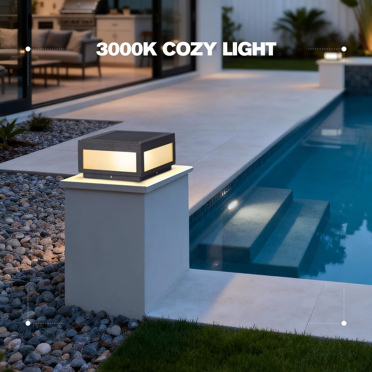 Smplhavn 11.81" Solar Post Lights Glass, 3000K LED Outdoor Lamp Post Light, IP54 Waterproof Solar Pillar Lights Outdoor, Dusk to Dawn Column Lighting for Posts Fence Outside Entrance Yard Driveway