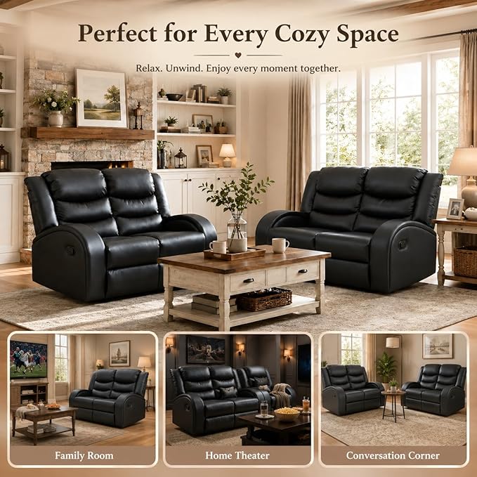 Recliner Sofa Set, 2 Piece Living Room Furniture Set, Leather Recliner Sofa