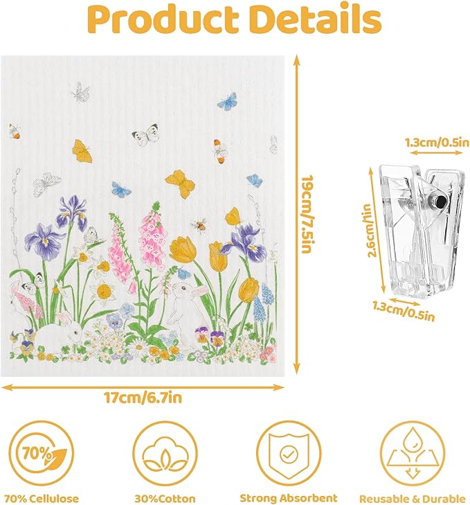 6 Pack Wildflower Swedish Dishcloths