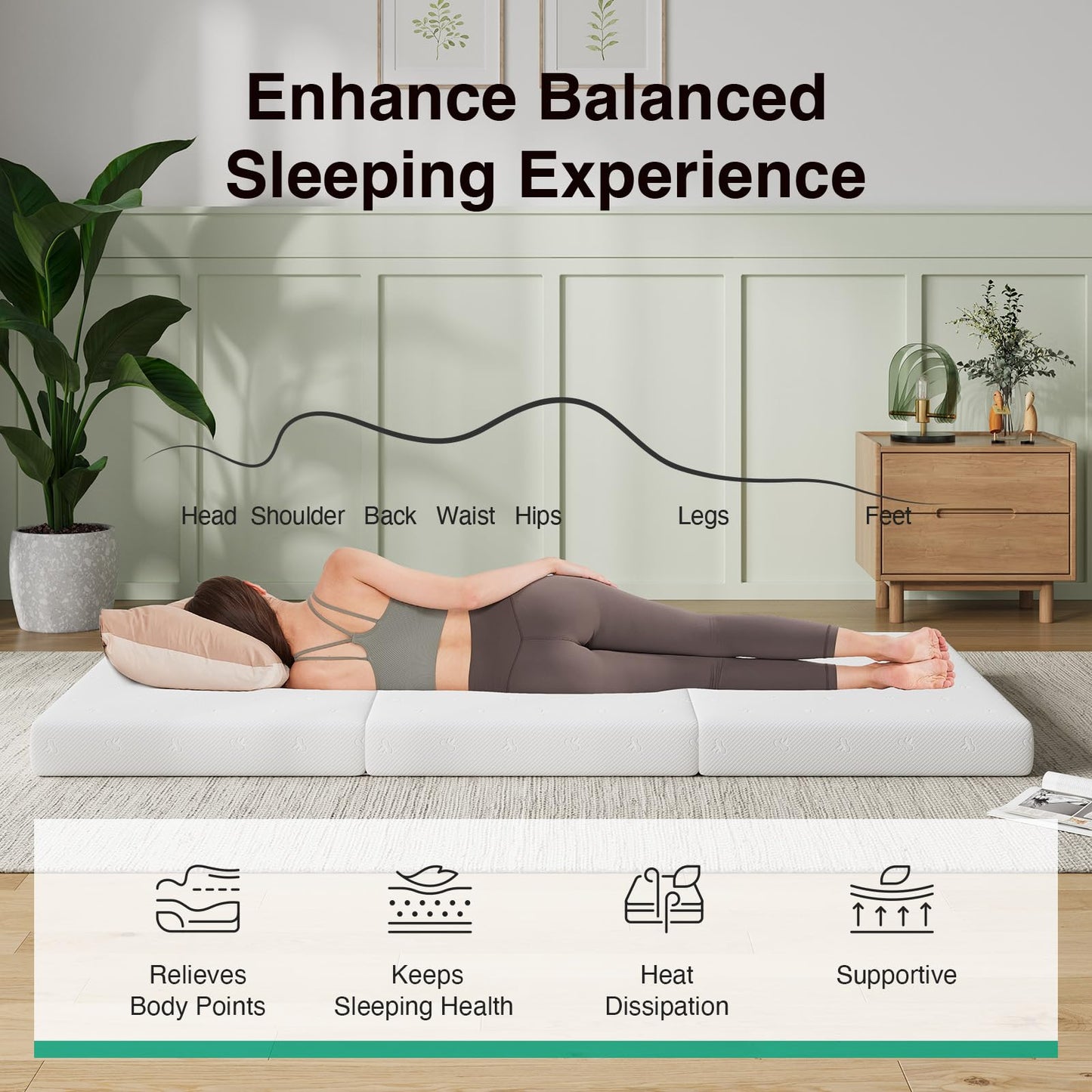 Novilla Foldable Mattress Topper, Queen Size Comfort Foam Trifold Mattress with Cloud Design Cover, 4 Inch Folding Mattress for Back Pain Relief, Suitable for Camping, RV Travel, 80"x60"x4"