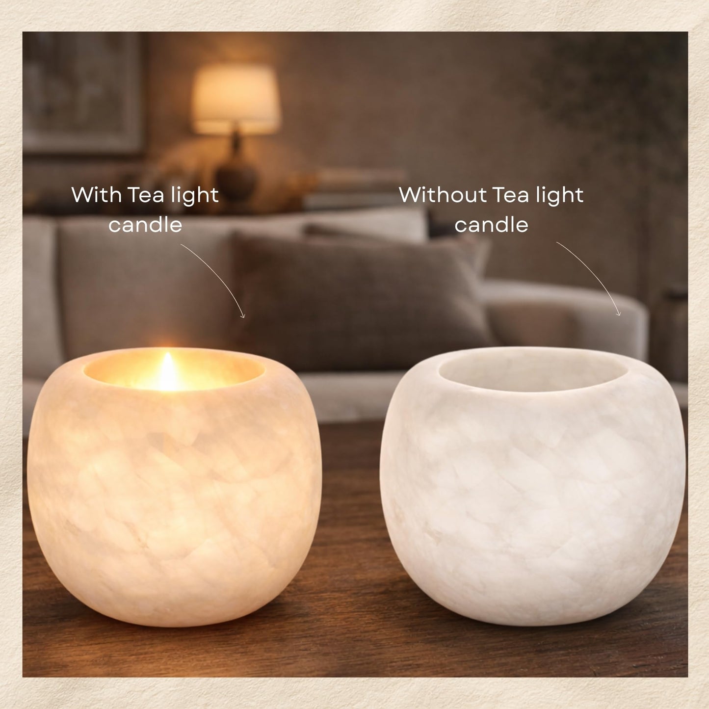 Single White Alabaster Candle Holder - Egyptian Tealight and Votive Candles Holders with Amber Glow for Home Décor - Natural Stone Soothing Tranquil