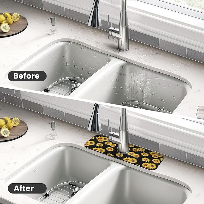 Faucet Draining Mat For Kitchen Sink, Sunflower Flower Black Diatom Mud