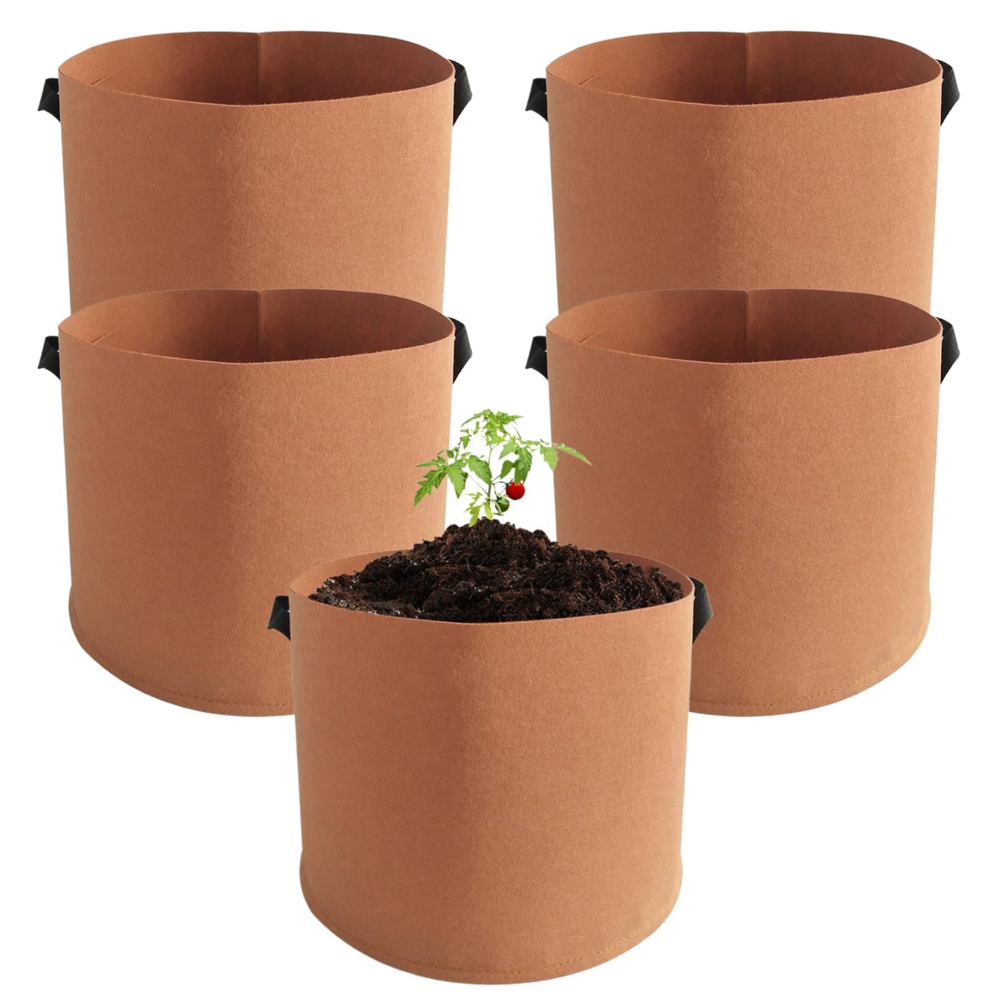 Pesoncarl Planting Bags, Grow Bags, 5PCS 15 Gallon Plant Grow Bags, Non-Woven Grow Bags with Reinforced Handles Fabric Pots for Planting Vegetables, Fruits 19.7x11.8 Inch