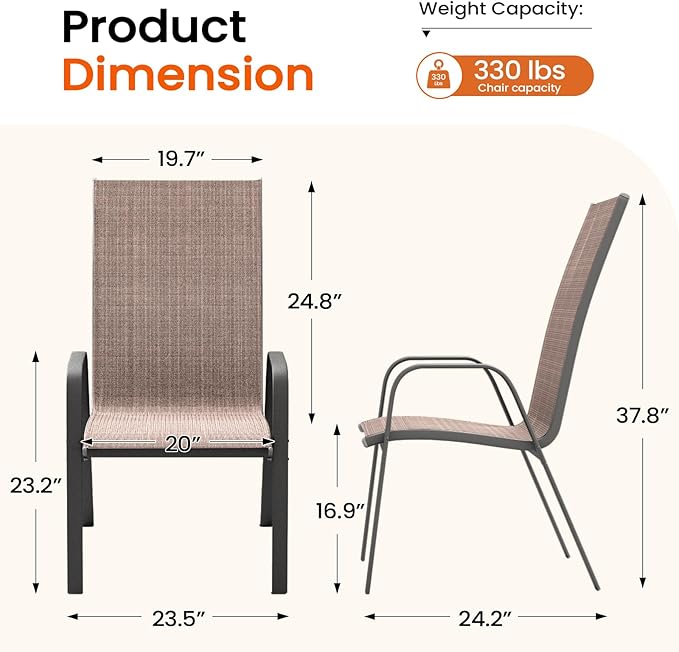 JEAREY Patio Dining Chairs Set of 4, Outdoor Stackable Dining Furniture Set, All Weather Dining Set for Lawn, Garden, Backyard, Poolside, Brown