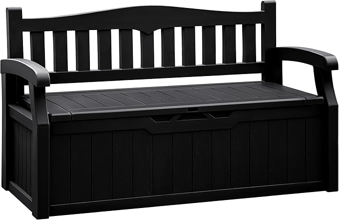 Flamaker 80 Gallon Storage Bench Outdoor Indoor, Durable All-Weather Seating with Hidden Storage, Lockable Deck Box for Garden, Patio, Poolside (Black)
