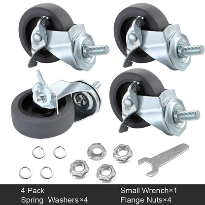 WHARSTM Caster Wheels, 3" Locking Swivel Stem Casters Set of 4, 3/8"-16 x 1 (Screw Diameter 3/8", Length 1") Rubber Casters with 360 Degree No Noise Wheels for Furniture
