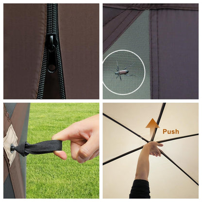 GAOMON Pop up Gazebo Screen Tent 12x12 Ft 6 Sided Screen House Pop Up Canopy Tent with Mesh Windows, Wind Cloths, Mosquito Netting Quick Set Screened In Gazebo for Outdoor Camping Lawn Backyard, Khaki