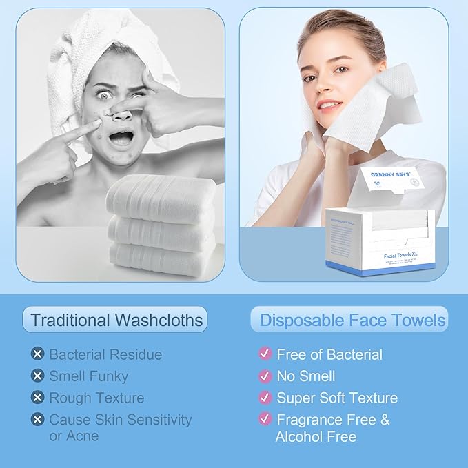 GRANNY SAYS Disposable Face Towel, Face Towelettes Disposable Biobased