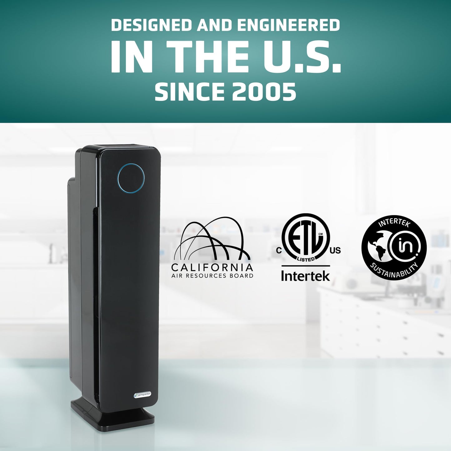 GermGuardian 5-In-1 HEPA Air Purifier for Home, Pet Air Purifier with HEPA Air Filter & UV-C Light, AC4300BPTCA, 743 Sq. Ft., 22'' Tower, Black