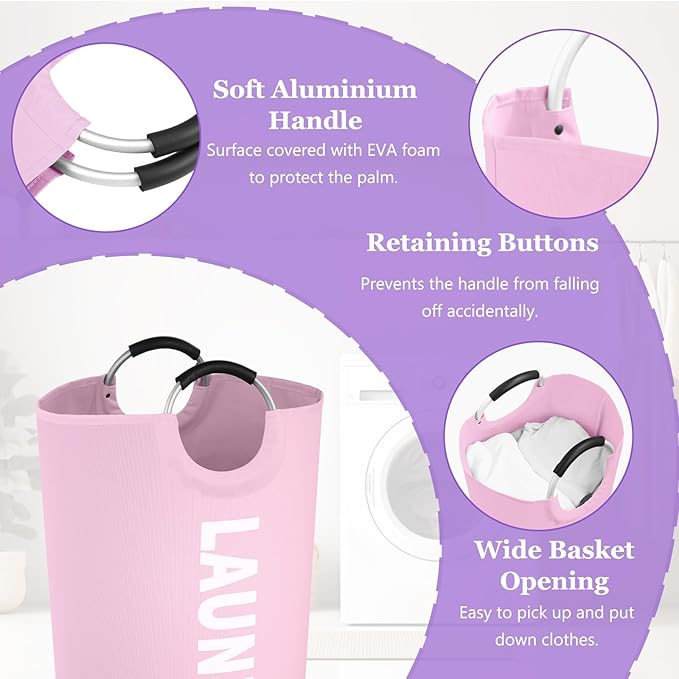 125L Pink Laundry Basket, Extra Large Clothes Basket