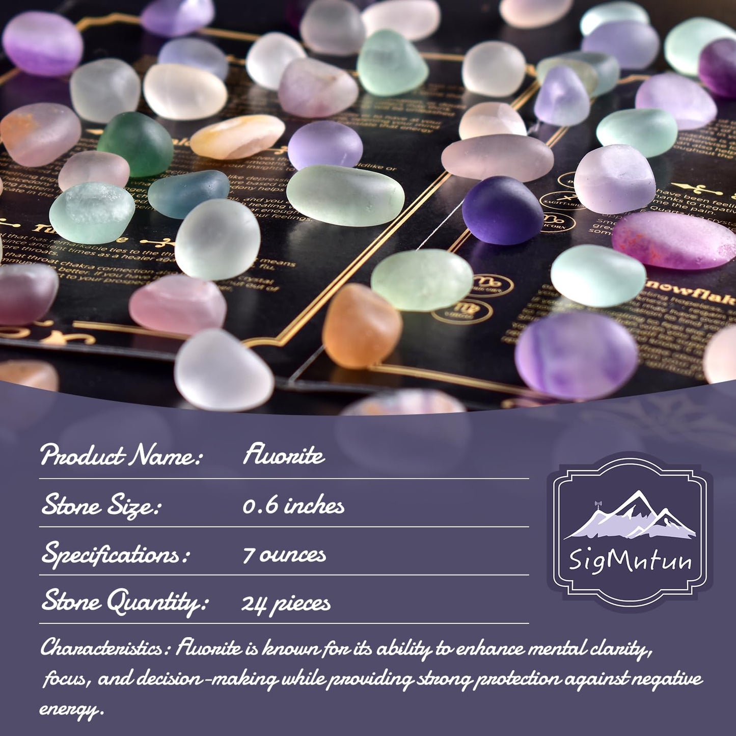 SigMntun Tumbled Stone Set Fluorite Crystals, Handpicked Tumbled Gemstones Rocks, Pebbles for Reiki, Chakra, Healing, Home Decor 0.6" Inches 7 Ounces