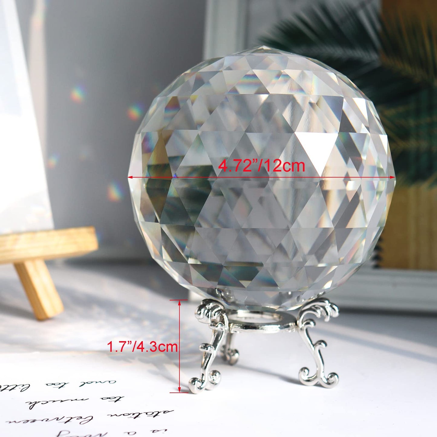 Tirifer Clear Glass Crystal Ball Prisms with Stand, Window Rainbow Maker Sphere Faceted Gazing Ball for Home Décor, Christmas, Wedding, Suncatcher (120mm/4.72in)