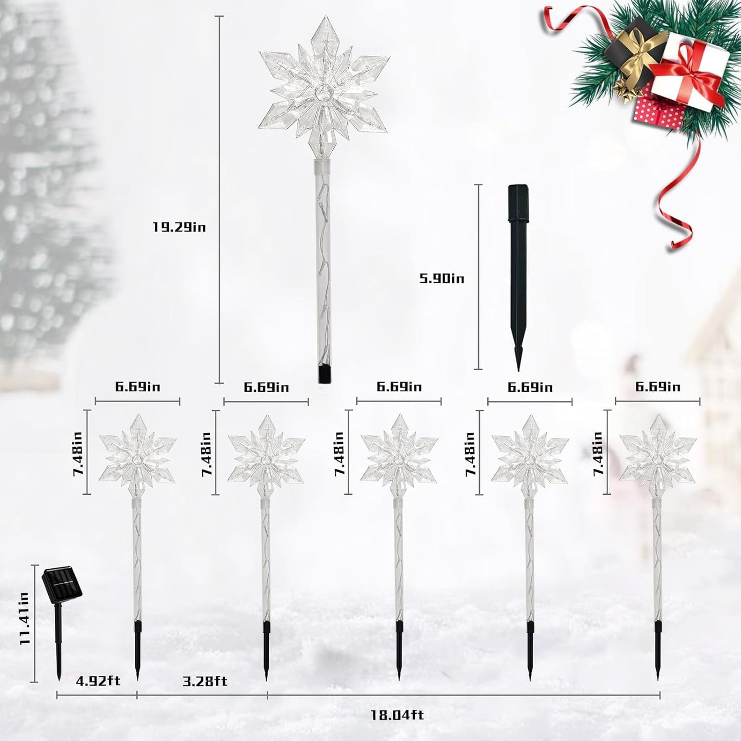 VOGVOG Snowflake Solar Christmas Pathway Lights, Set of 5 LED Outdoor Stake Lights, Waterproof Christmas Decorations for Garden, Yard, Lawn, Walkway, Patio Decor (Warm, 5pcs)