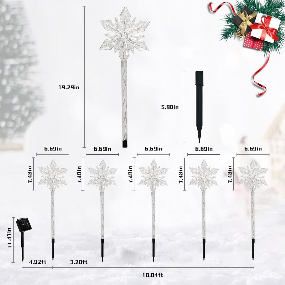 VOGVOG Snowflake Solar Christmas Pathway Lights, Set of 5 LED Outdoor Stake Lights, Waterproof Christmas Decorations for Garden, Yard, Lawn, Walkway, Patio Decor (Bule, 5pcs)