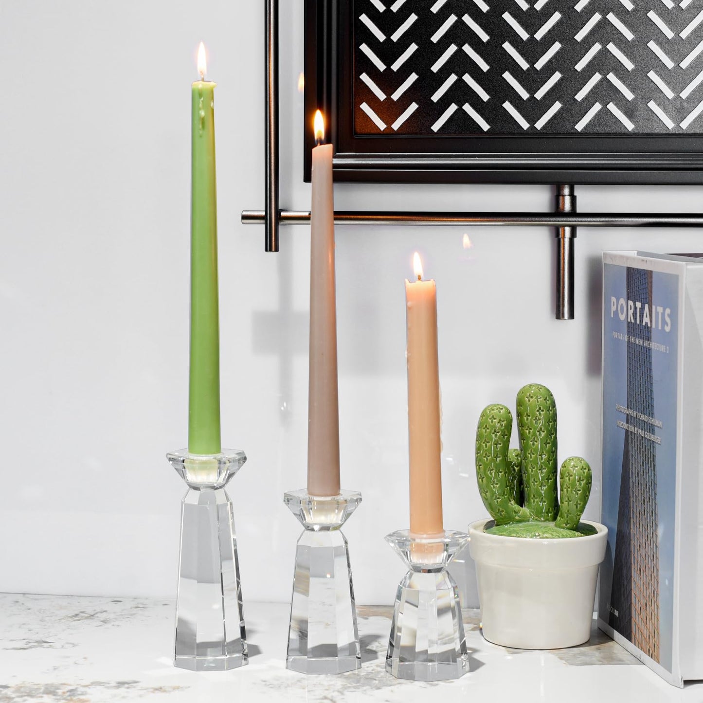 DONOUCLS Crystal Tapered Candle Holders Crystal Candlestick Home Tabletop Decorations Pack of 3, Comes with Gifted Box