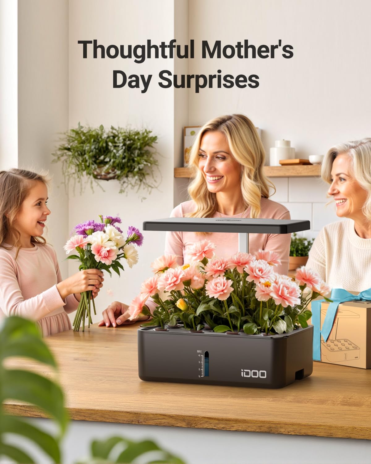 iDOO Mothers Day Gifts, Hydroponics Growing System Kit 12Pods, Indoor Herb Garden, with LED Grow Light, Built-in Fan, Auto-Timer, Adjustable Height Up to 11.3", for Home School Office, Gifts for Women