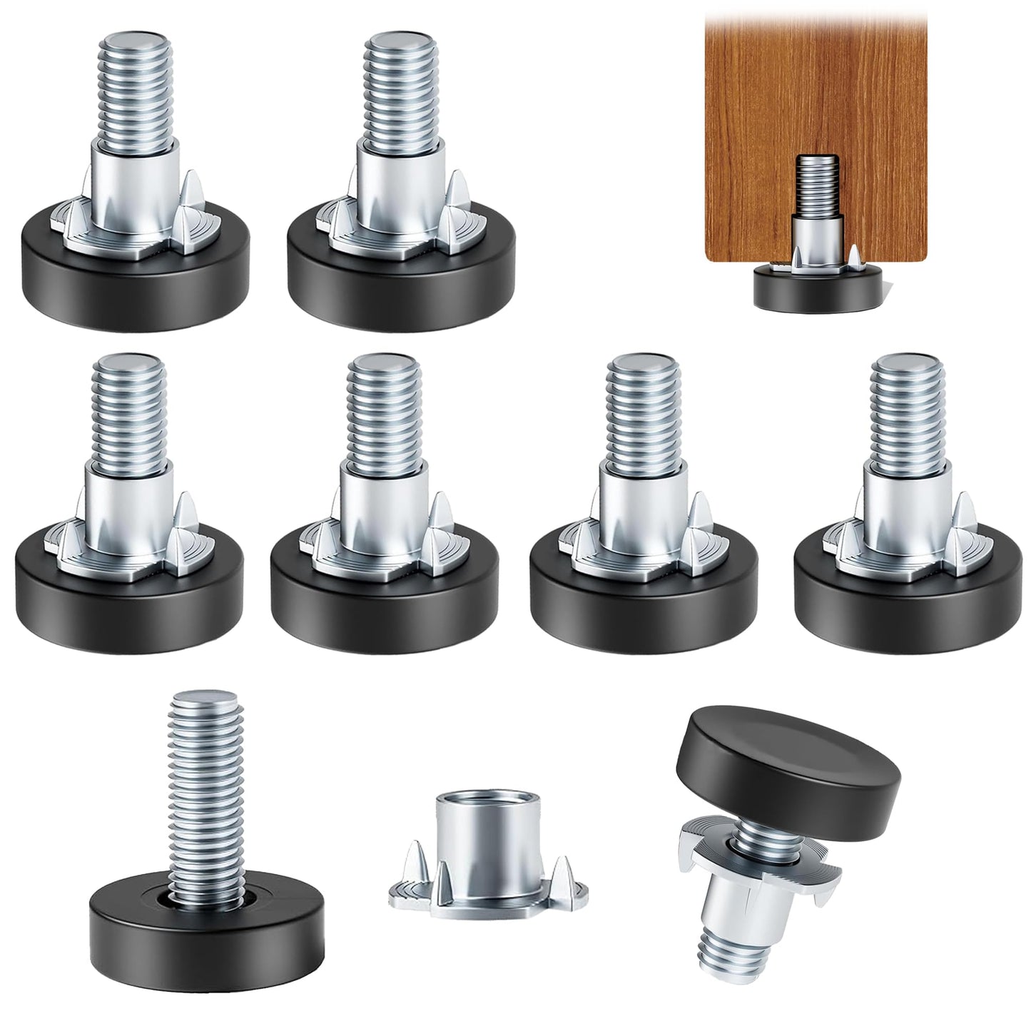 8 Pack 1/4" Wire Shelving Rack Thread Leveling Feet Bolt Adjustable Furniture Levelers Screw-in Furniture Feet Adjusters for Garden Chairs Tables Cabinets Bar Stool Stool Cupboard Couch Desk Sofa
