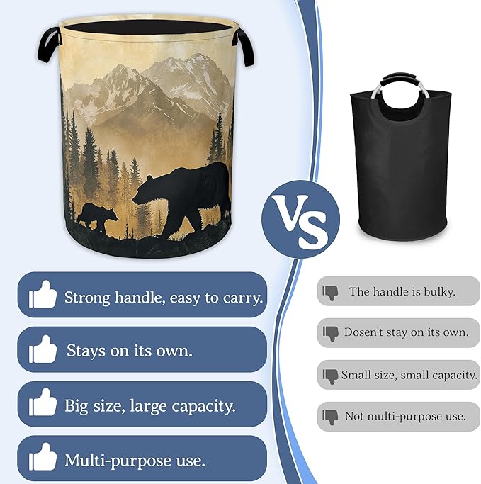 Bear Laundry Basket, Oxford Cloth Golden Mountain Forest Laundry Hamper