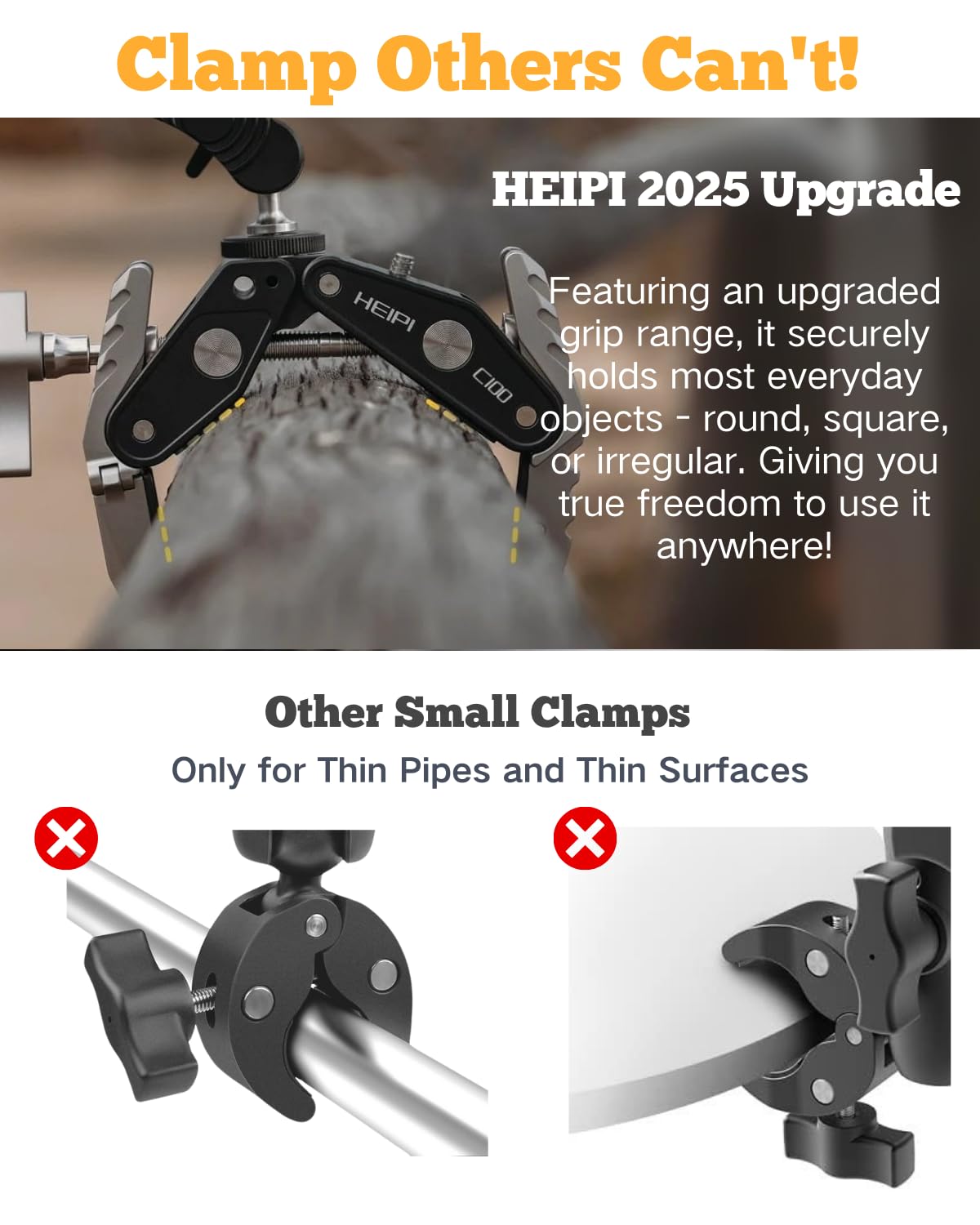 HEIPI Super Clamp Phone Camera Mount Holder 2-in-1 Clamp & Stand Design with 360°Rotation Long Magic Arm with Phone Clip Mount Adapter Holder Max Clamping 3.93 inch