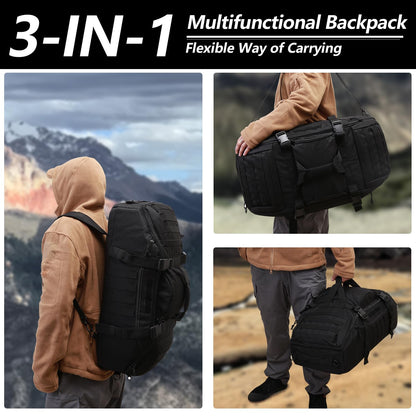 Hannibal Tactical 65L Large Duffle Bag, 3-in-1 Tactical Backpack MOLLE Pack for Sports, Gym, Outdoor, Black