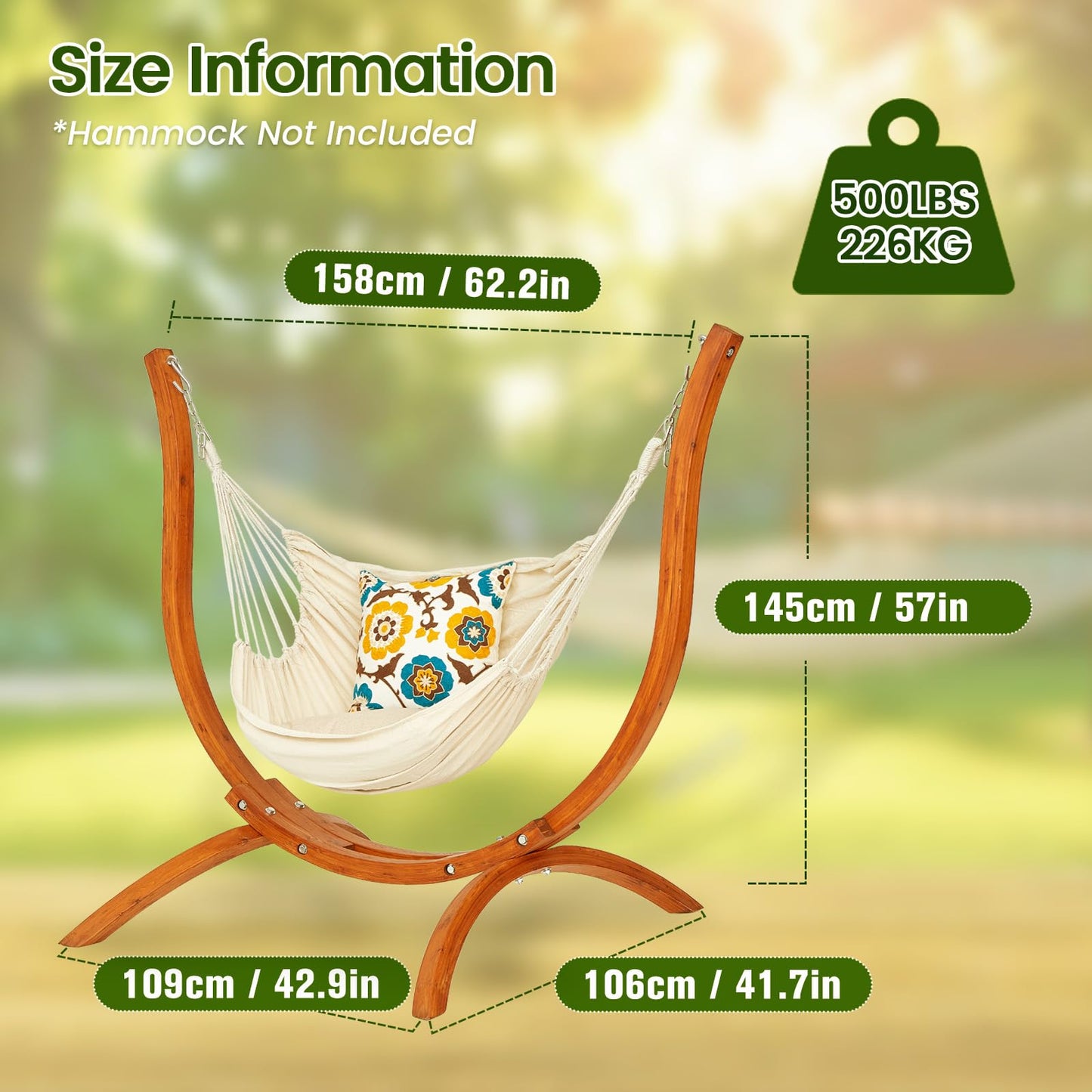 SELFLA Premium Wooden Hammock Stand only (500 lbs/226kg), Sun Protection & Rain Resistant, Heavy Duty Premium Solid Wood Hammock Chair for Indoor or Outdoor Use, Safe & Stable (Hammock Not Included)