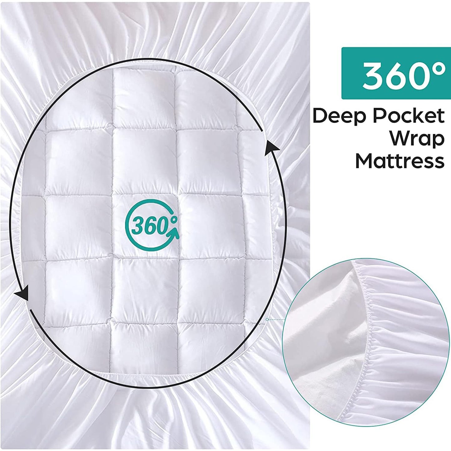 WhatsBedding Waterproof Mattress Topper King Size Cotton Top Down Alternative Filling Pillowtop Mattress Topper Cover-Fitted Quilted (Waterproof King)