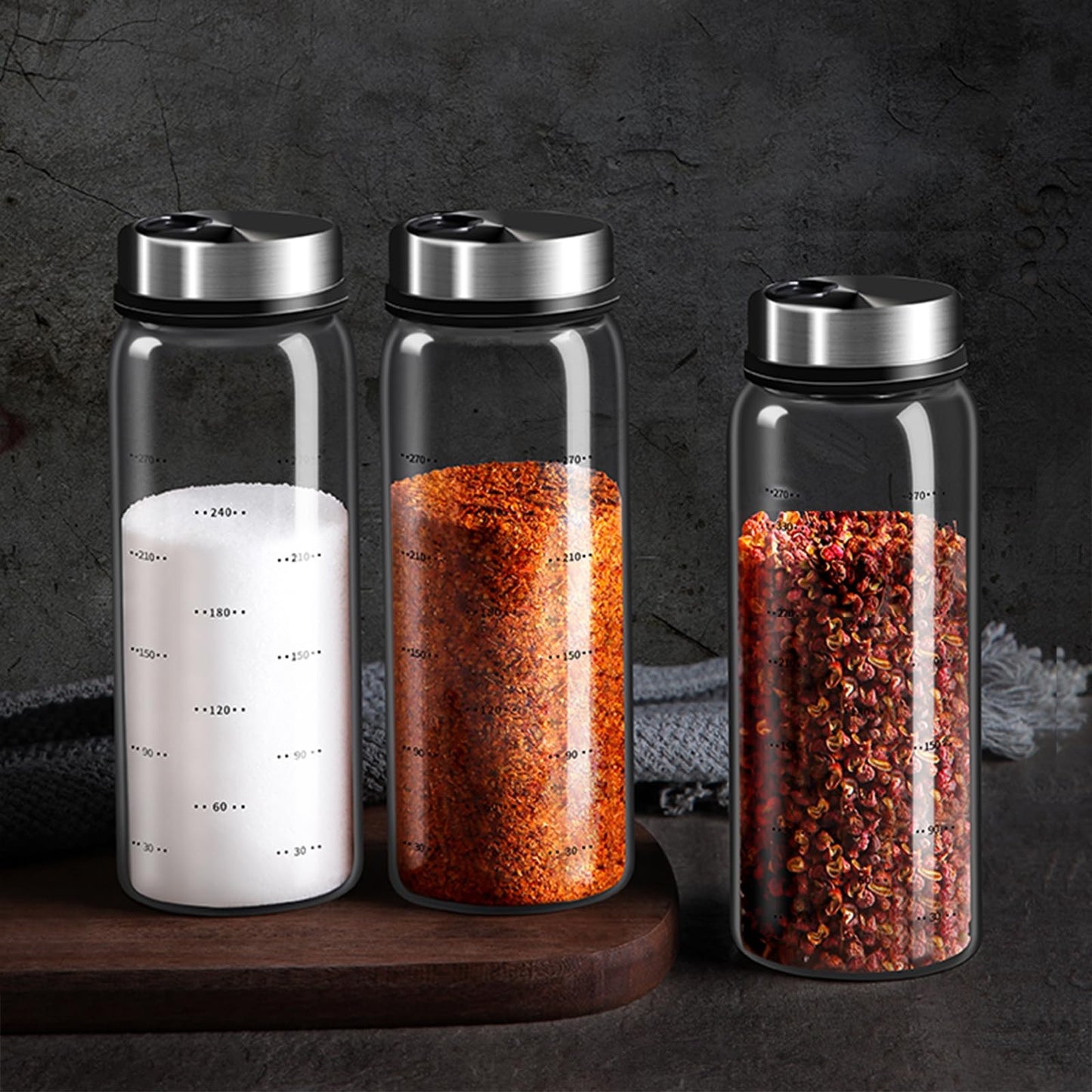 2-Piece 4-Neck Glass Seasoning Shakers - Moisture Resistant (300ml/10oz)