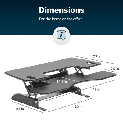 Vari VariDesk Pro Plus 48 - Adjustable Desk Converter with 11 Height Settings - Laptop Sit Stand Desk Riser for Home Office, Table Tops, Workspace - Fully Assembled with Spring Loaded Lift - Black