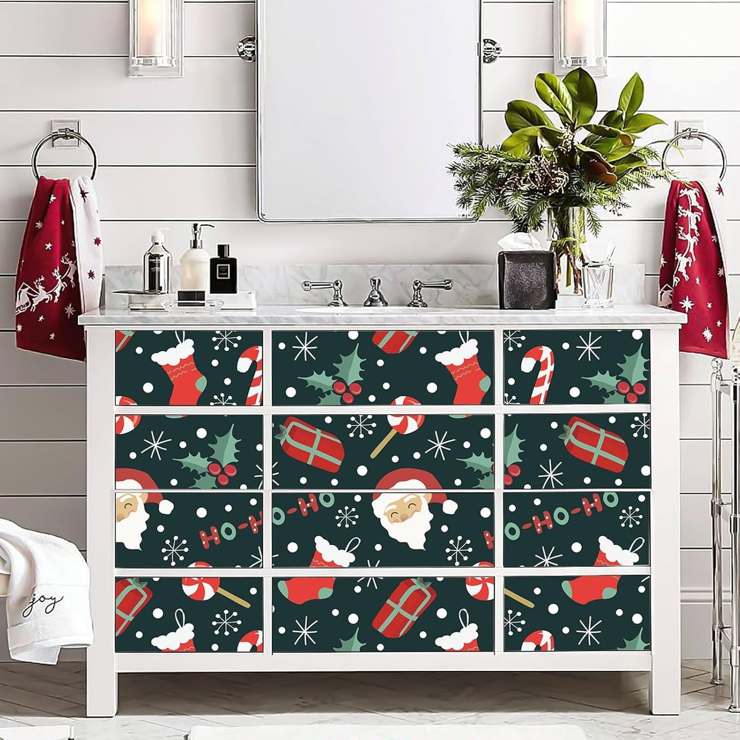 TOARTi HO-HO-HO Christmas Wallpaper Peel and Stick Christmas Contact Paper for Cabinets Bedroom Xmas Backdrop for Winter New Year Xmas Party Decoration