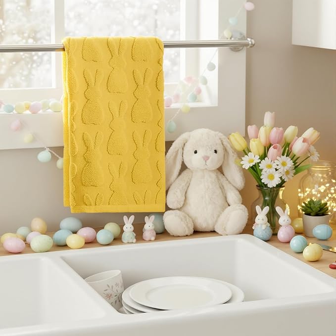 Artoid Mode 1 Pc Yellow 3D Rabbit Jacquard Easter Hand Towels