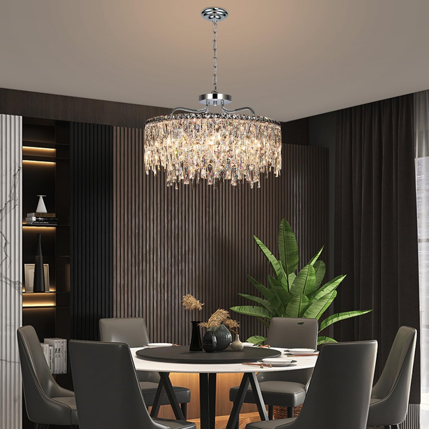 NISIDUN Luxury Crystal Chandelier, 24" Modern Round Dining Room Chandeliers Over Table，8 Lights Chrome Ceiling Pendant Ceiling Lighting for Living Room Bedroom Entryway Foyer Staircase