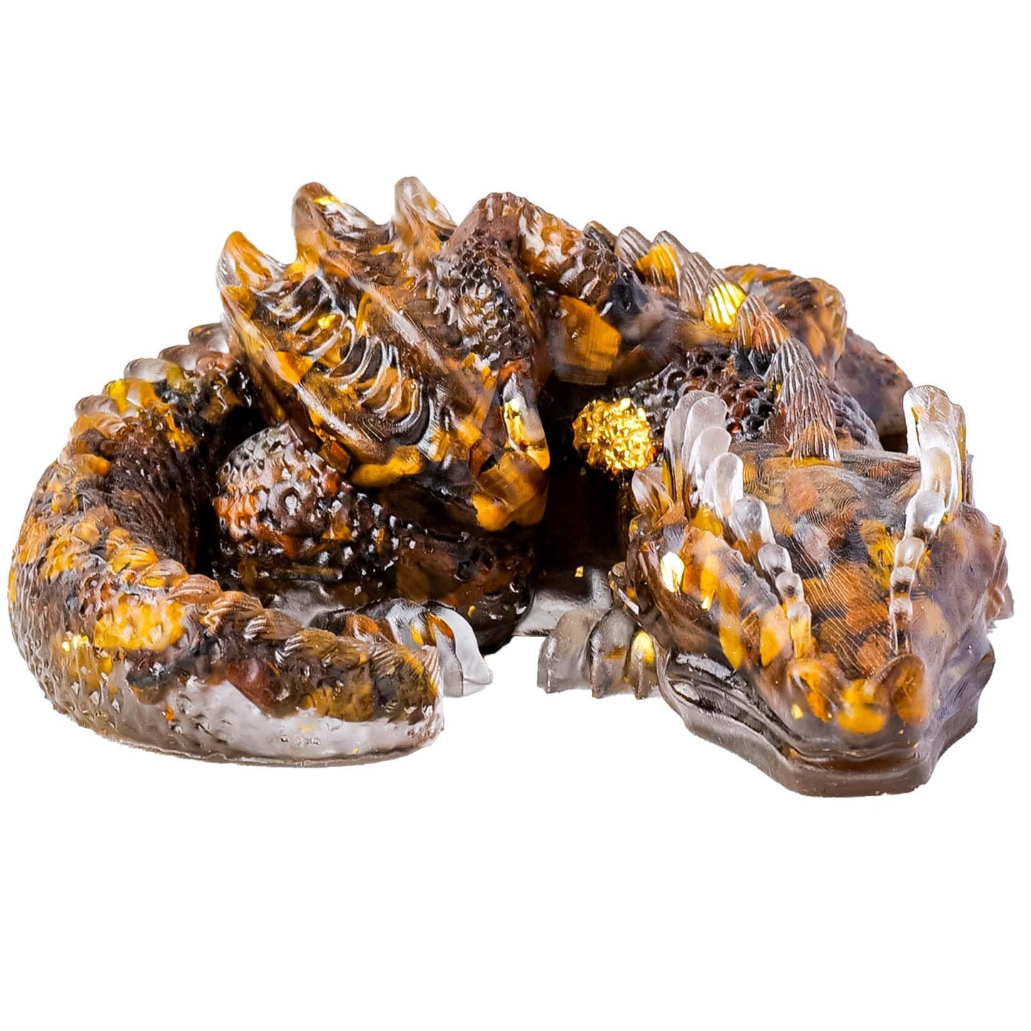 RJINGSHI Crystal Dragon Ornament, Natural Crushed Stone Resin, Home Table Decor Gift (Tiger's Eye)