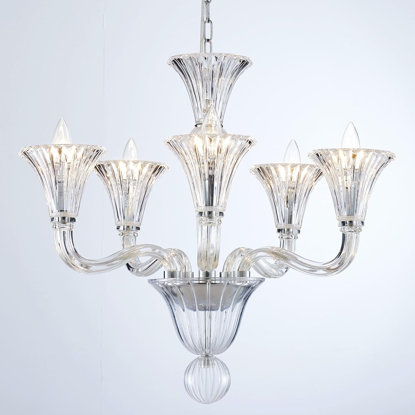 Saint Mossi 5 Light Crystal Chandelier, Modern Dining Room Light Fixture, Clear Crystal Pendant Light for Bathroom Bedroom Livingroom, D19xW19xH23, E12 Socket
