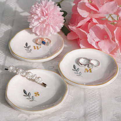Personalized Ceramic Ring Dish, Initial Jewelry Tray for Rings, Earrings, Necklaces & Bracelets, Gift for Engagements, Birthdays, Holidays, Mom, Sister, Bridesmaid, Bride-to-Be, 4" Ring Plate
