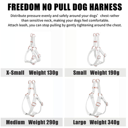 Soft Leather No Pull Dog Harness - Adjustable Step in Dog Harness with Rose Gold Heavy Duty Metal Buckle, Freedom Nylon Dog Halter Vests for Small Medium Large Dogs Easy Walking Training (White,L)