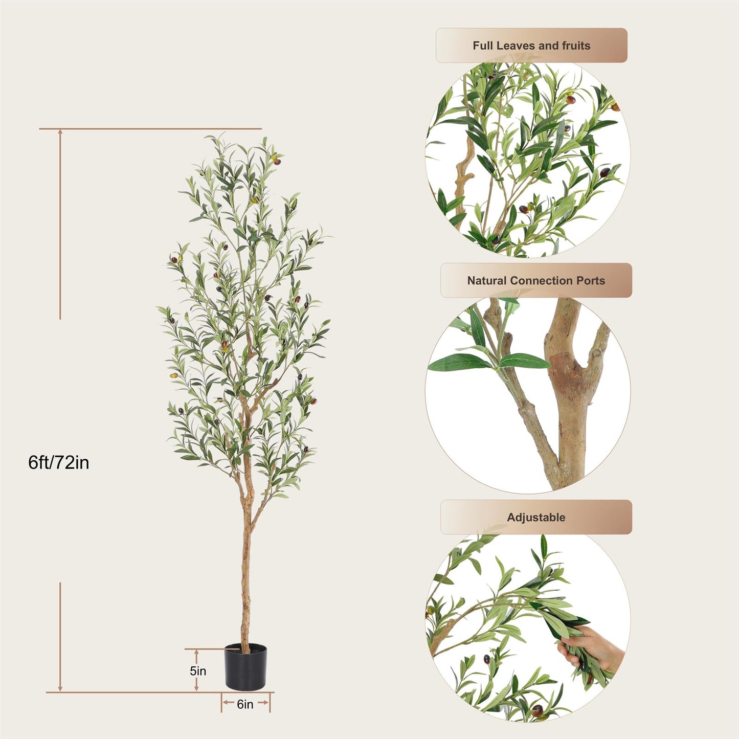 Bellacat Faux Olive Tree 6ft，Olive Trees Artificial Indoor with Natural Wood Trunk and Realistic Leaves and Fruits. 6 Feet(72in) Fake Olive Tree for Home House Office Décor.