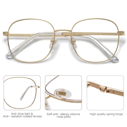 SOJOS Classic Square Blue Light Blocking Glasses for Women Men Stylish Computer Glasses SJ1137, Gold Frame/Anti-Blue Light Lens