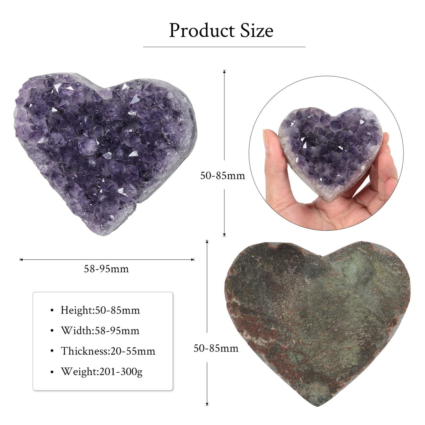 TUMBEELLUWA Heart Shaped Amethyst Crystal Cluster Geode Decorative Rock Raw Crystals and Healing Stones for Home Room Decor, 1.97-3.35 Inch