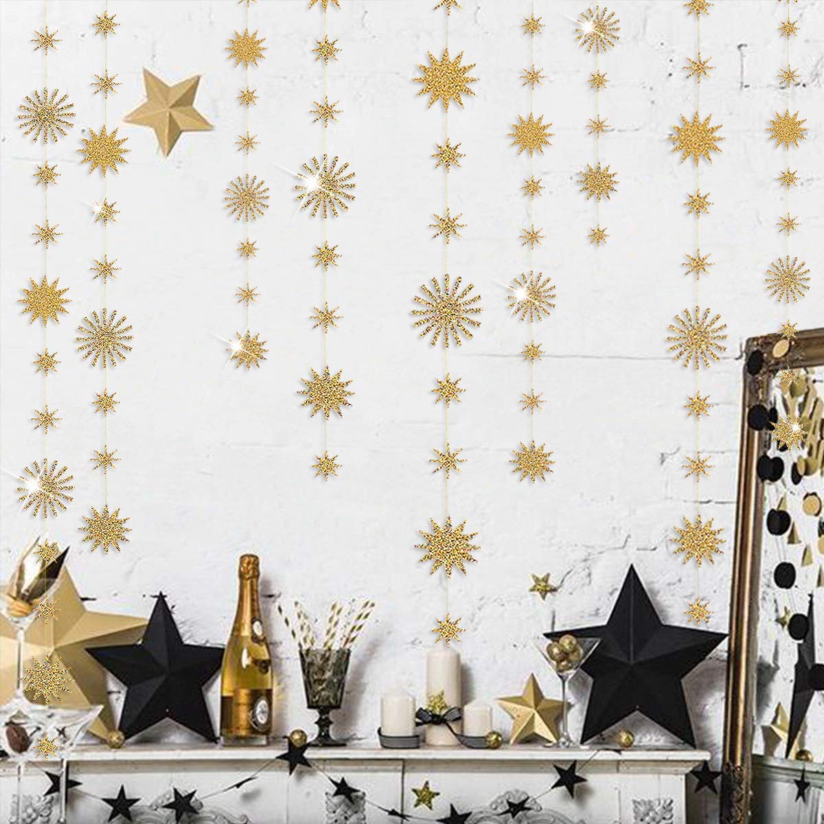 pinkblume Gold Star Party Decorations Kit Sparking Twinkle Star Garland Glitter Paper Streamer Banner for Birthday Wedding Bridal Baby Shower Nursery Kids Room Holiday Showcase Decorations Supplies