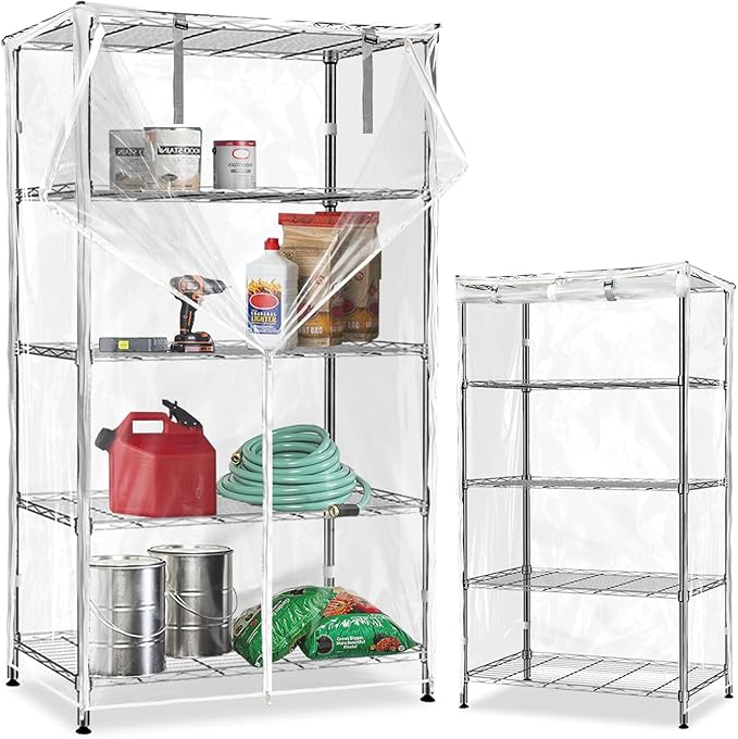Waterproof Shelf Cover,Durable Dustproof Storage Wire Rack Covers,Outdoor Shelving Covers for Wire Shelves with Zipper 60''x24''x72'',Clear