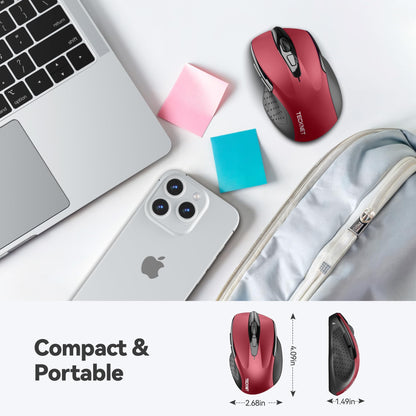 TECKNET Wireless Mouse, 2.4G Ergonomic Optical Mouse, Computer Mouse for Laptop, PC, Computer, Chromebook, Notebook, 6 Buttons, 24 Months Battery Life, 2600 DPI, 5 Adjustment Levels