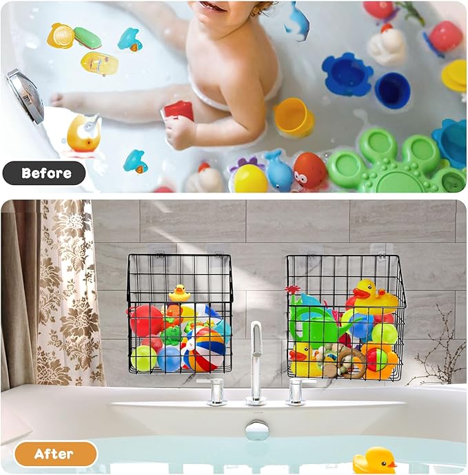 2 Pack Bath Toy Storage Organizer Basket, Large Metal Bathtub Toy Holder