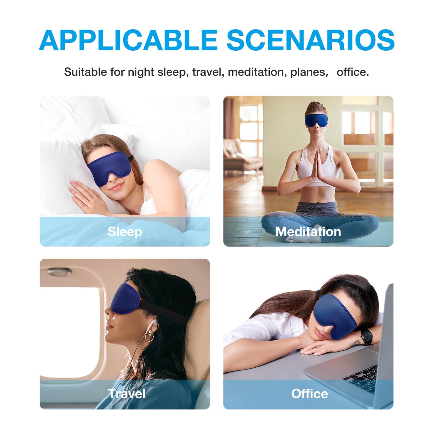 LYSIAN Sleep Eye Mask Men Women-3D Concave Comfortable Cooling Mask Blindfold for Adult Night Sleep Eyes Cover with Foam Ear Plugs for Sleeping, Yoga, Nap, Travel, Black