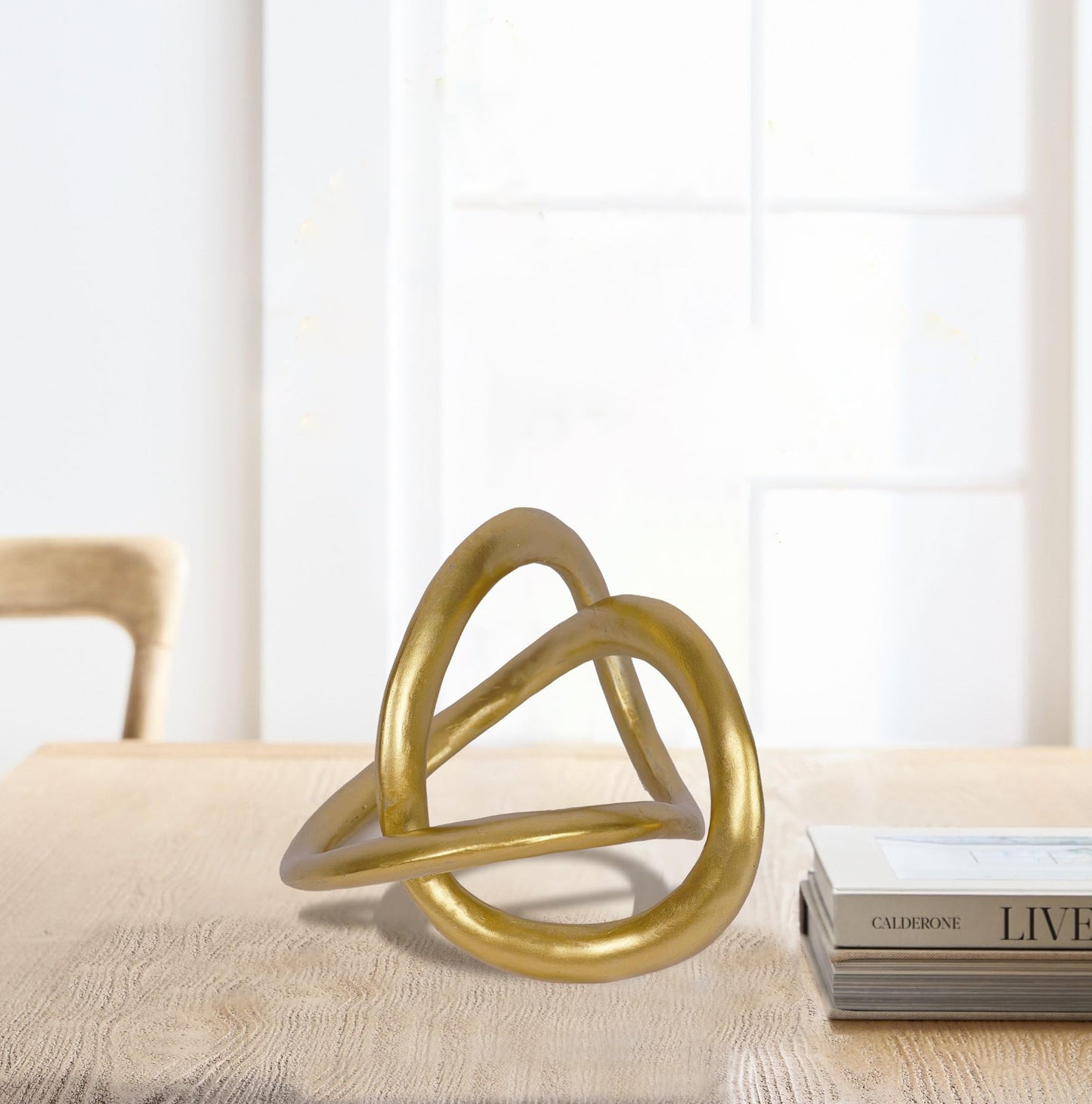 PUHOZN Modern Geometric Round Sculpture Gold Knot Statue Decor Tabletop Sculpture and Figurines Round Decorative Ornaments Knick Knacks Home Decor for Shelves Coffee Table Bookshelf Decoration Gifts